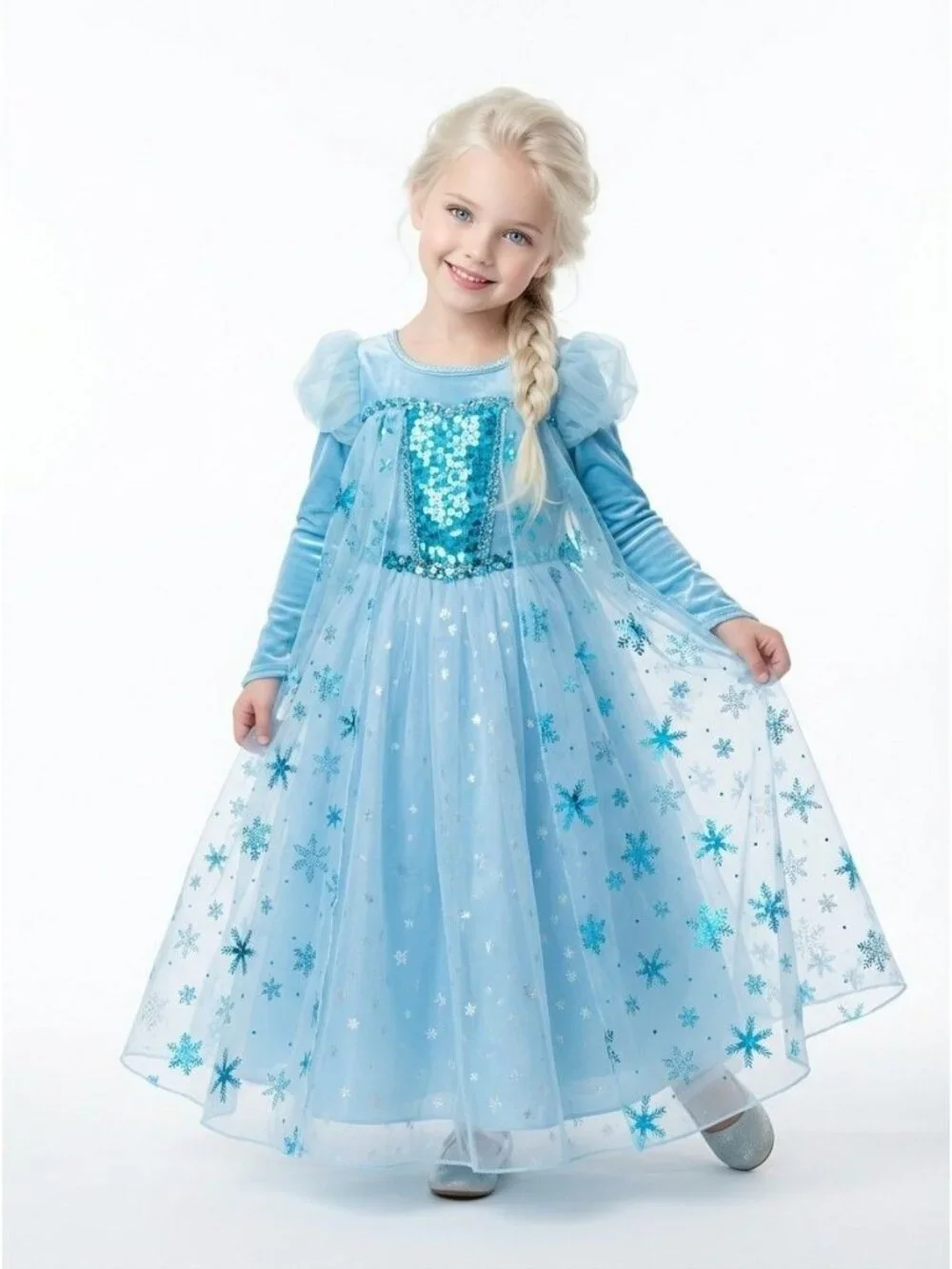 Girls Ice Princess Dress with Sparkly Cape